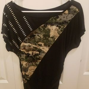 Army print and studded black top